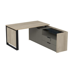 Стол рабочий на опорной двусоставной тумбе, с ящиками (метабокс), с замком