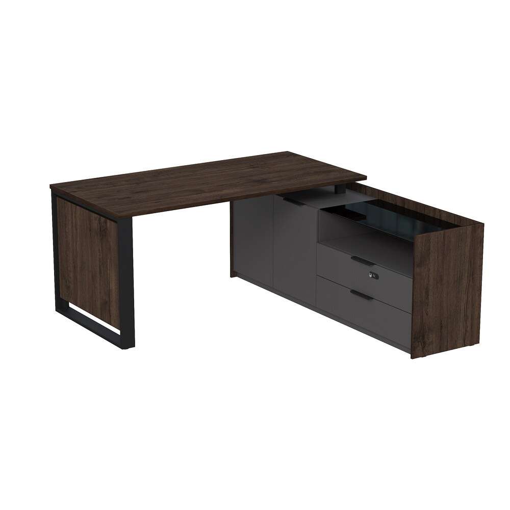 Стол рабочий на опорной двусоставной тумбе, с ящиками, с код замком