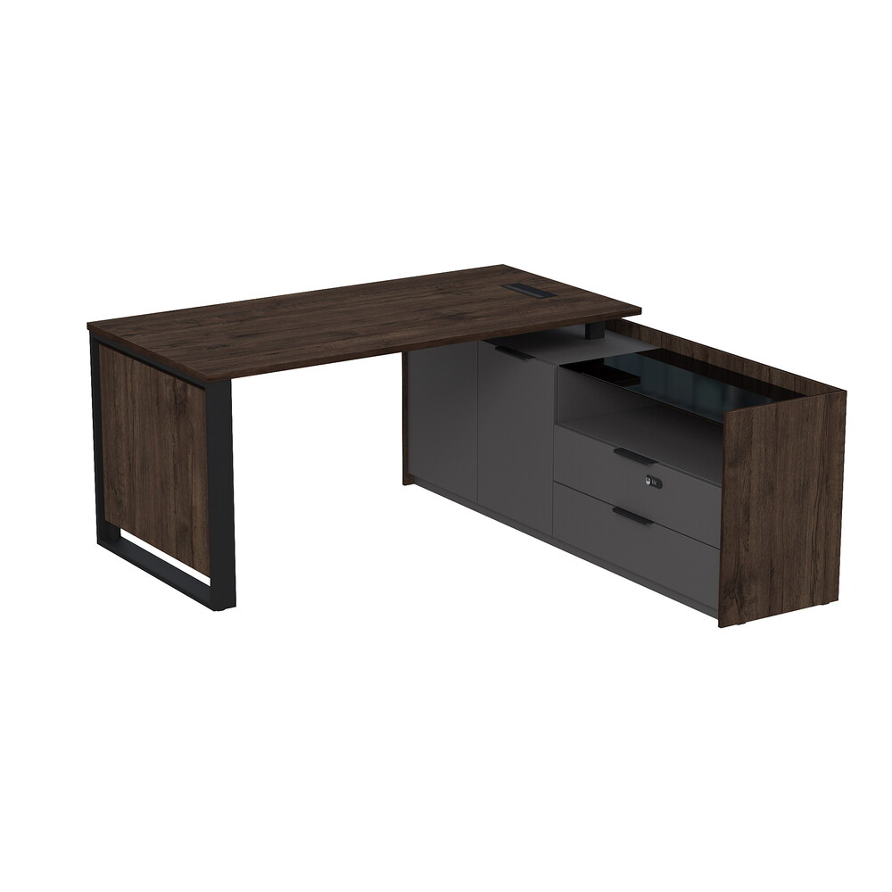 Стол рабочий с люч, на опорной двусоставной тумбе, с ящиками, с код замком