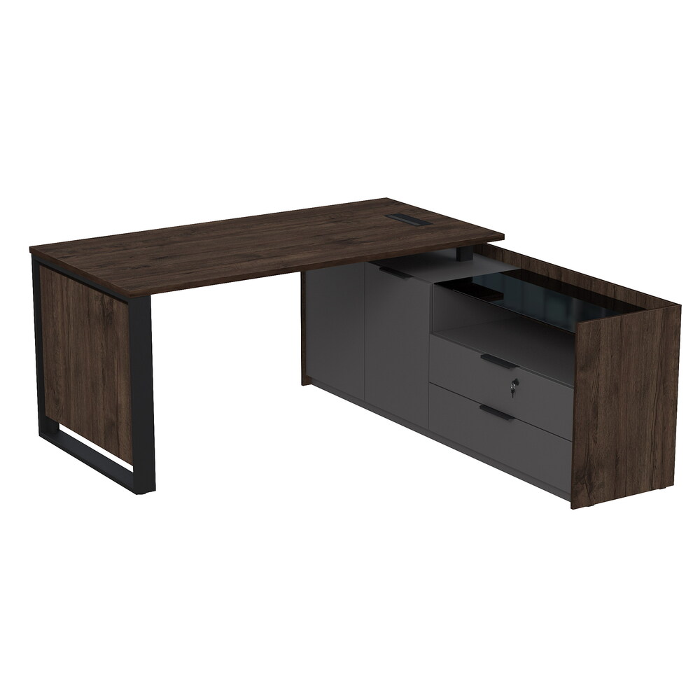 Стол рабочий с люч, на опорной двусоставной тумбе, с ящиками, с замком