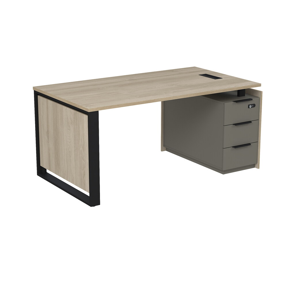 Стол рабочий с люч, на опорной угловой тумбе, с ящиками (метабокс), с код замком