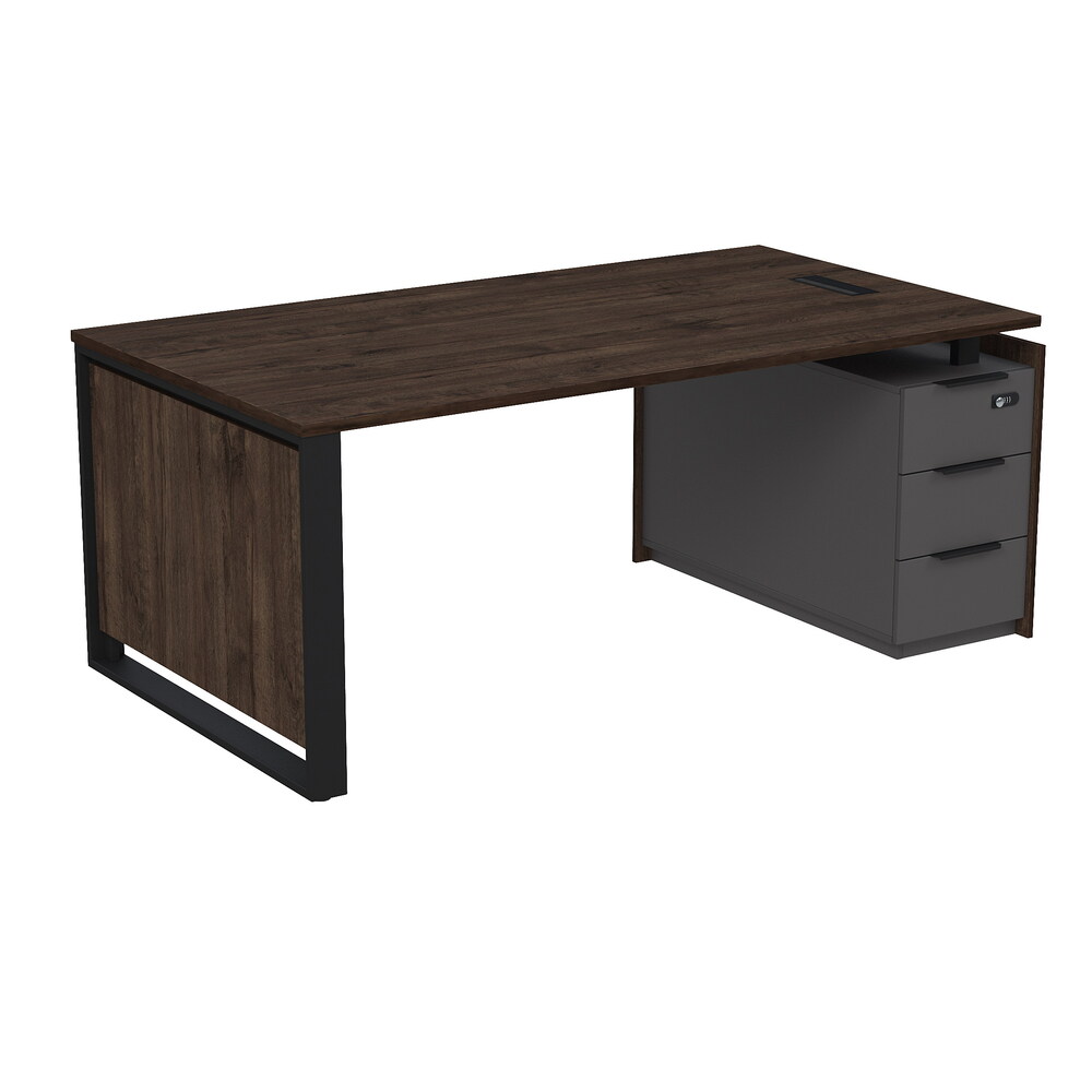 Стол рабочий с люч, на опорной угловой тумбе, с ящиками (метабокс), с код замком