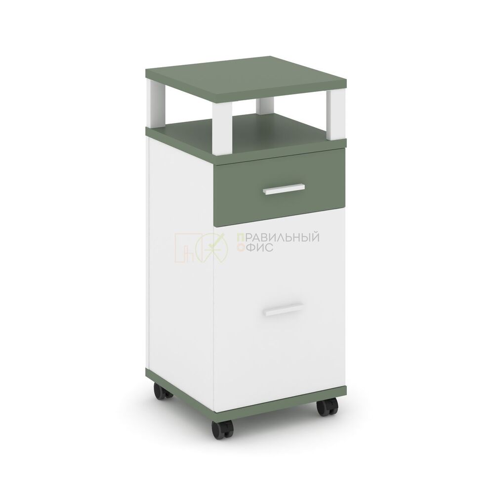 Тумба мобильная 1 ящик + 1 распашной фасад с надставкой