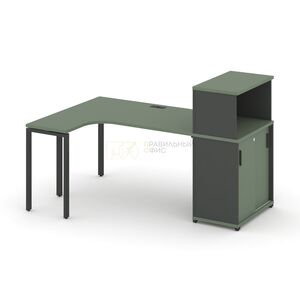 Стол эргономичный с опорным шкафом-купе с надставкой низкой левый