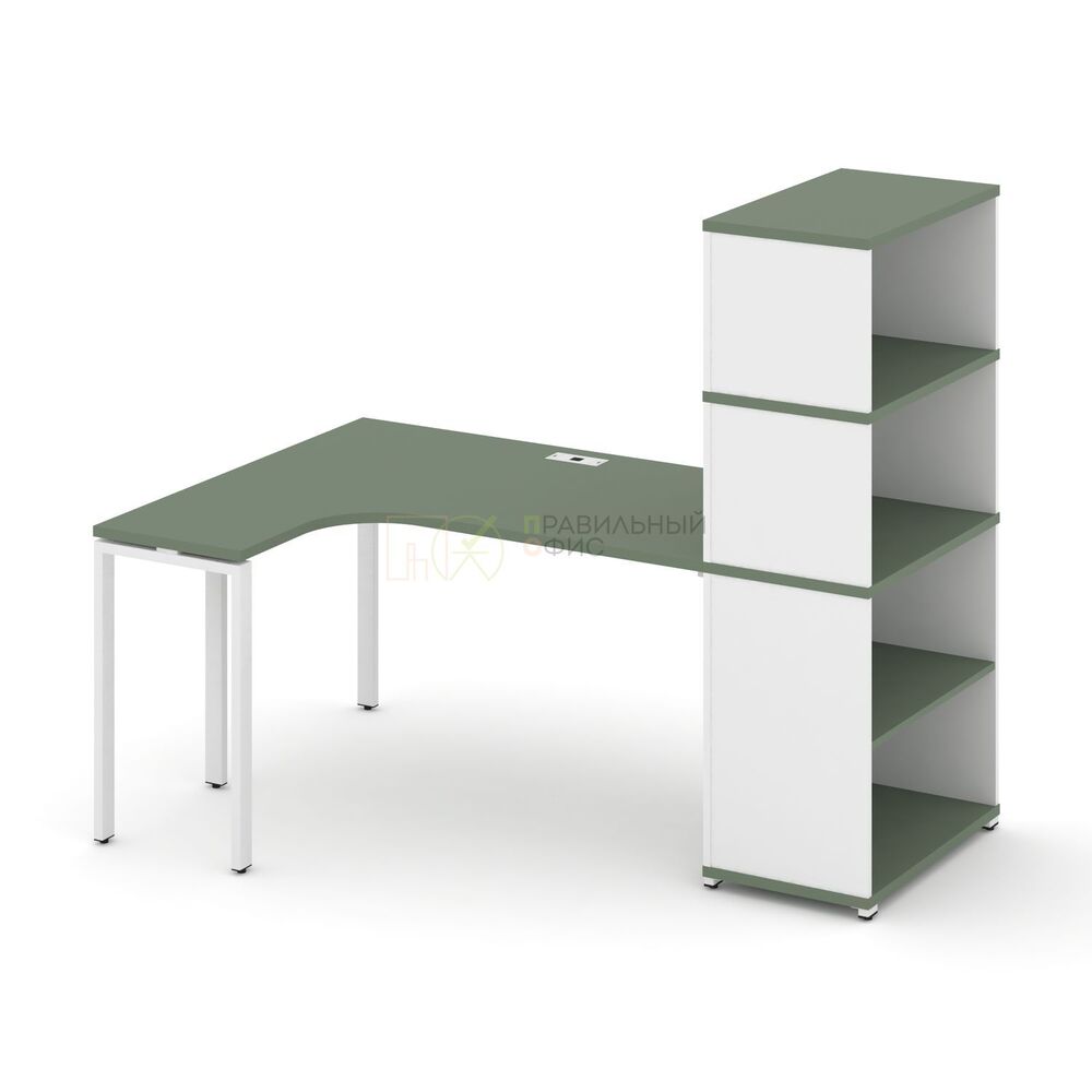 Стол эргономичный с опорным стеллажом с надставкой высокой левый