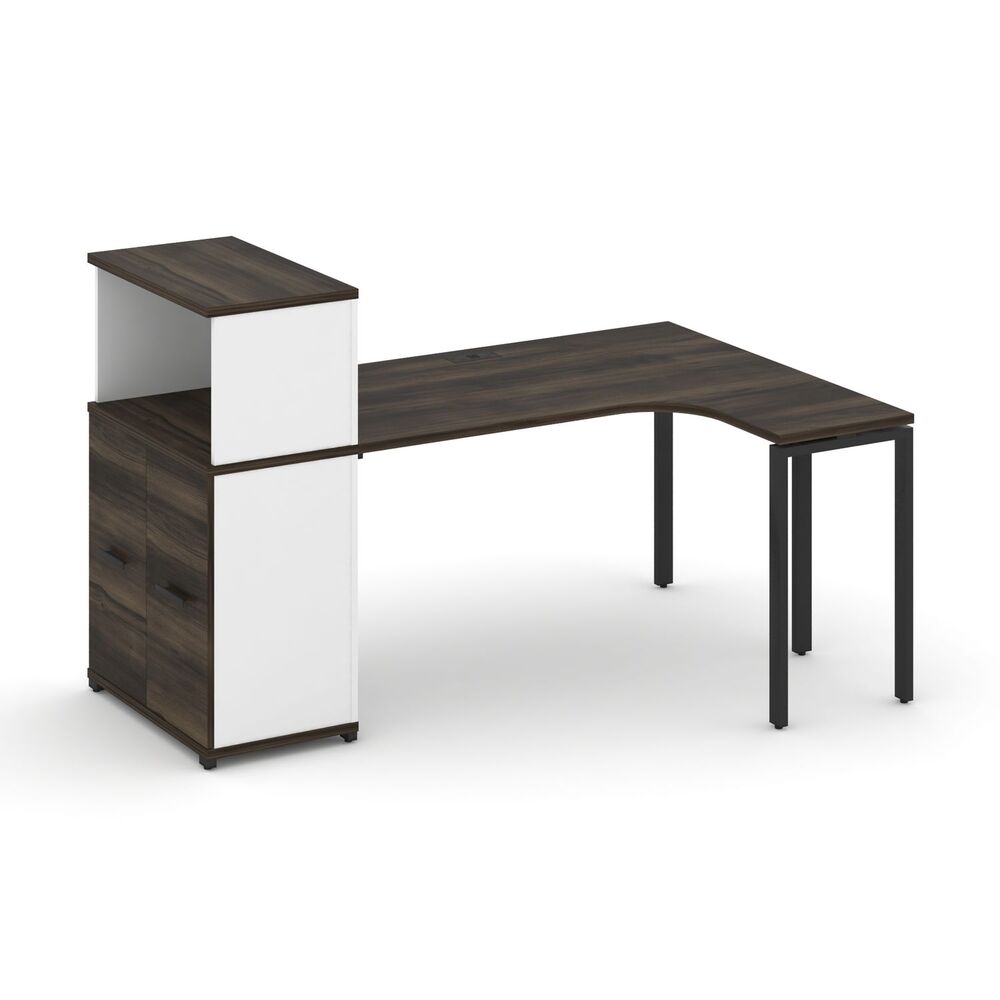 Стол эргономичный с опорным распашным шкафом с надставкой низкой правый