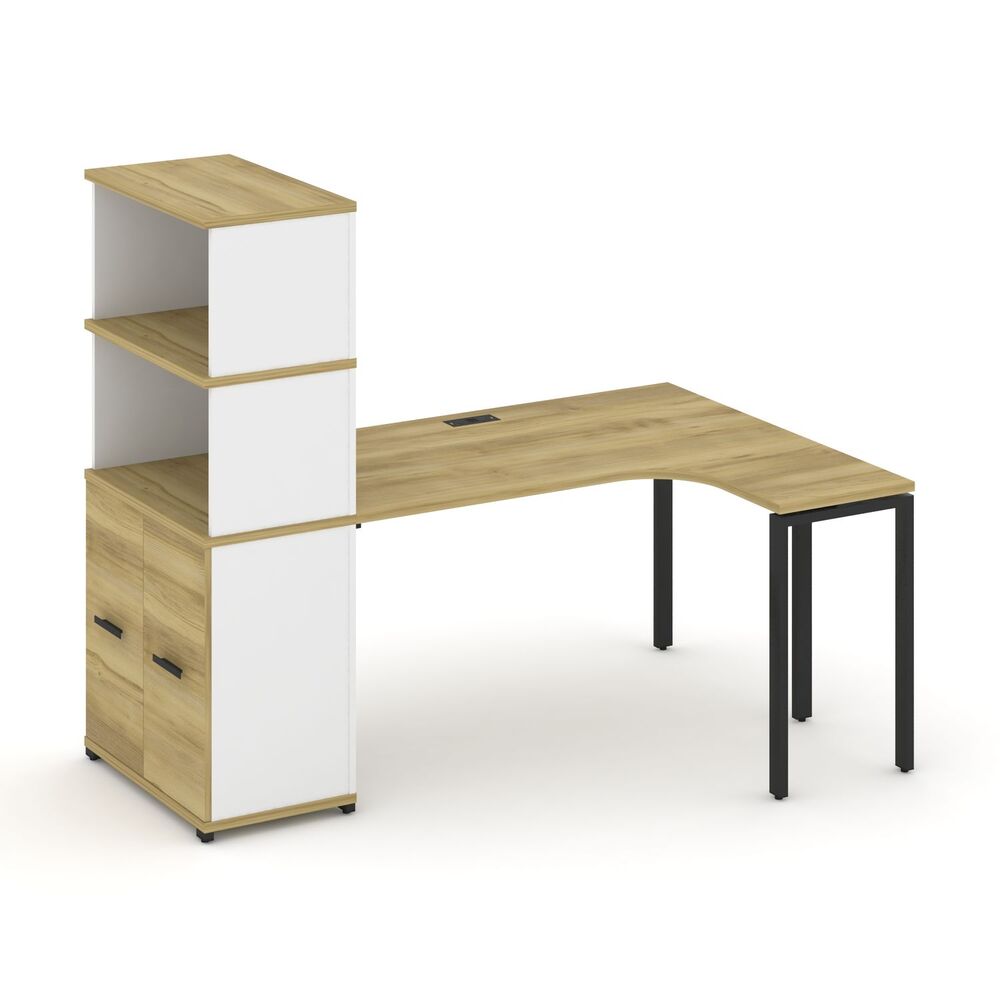 Стол эргономичный с опорным распашным шкафом с надставкой высокой правый