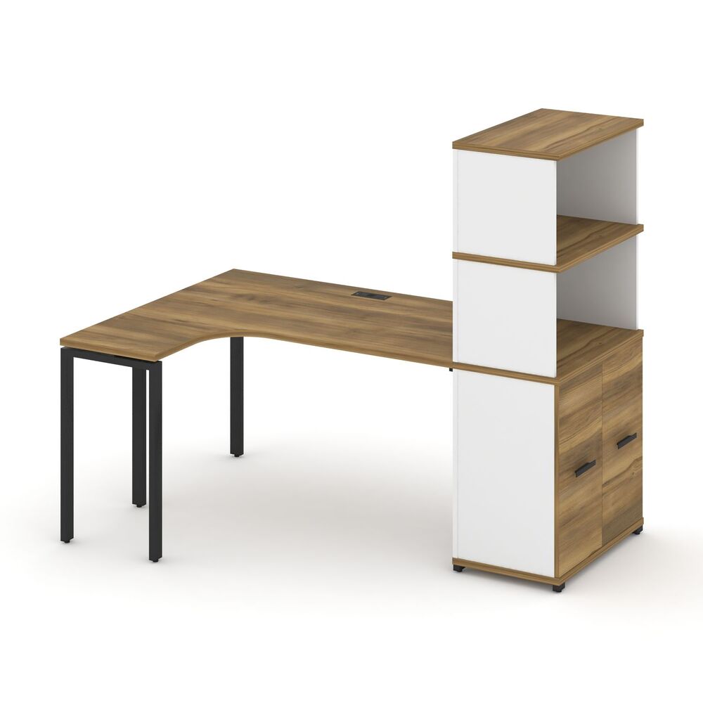 Стол эргономичный с опорным распашным шкафом с надставкой высокой левый