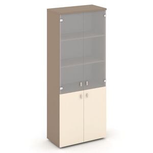Шкаф высокий широкий (2 низких фасада ЛДСП+2 средних фасада стекло)