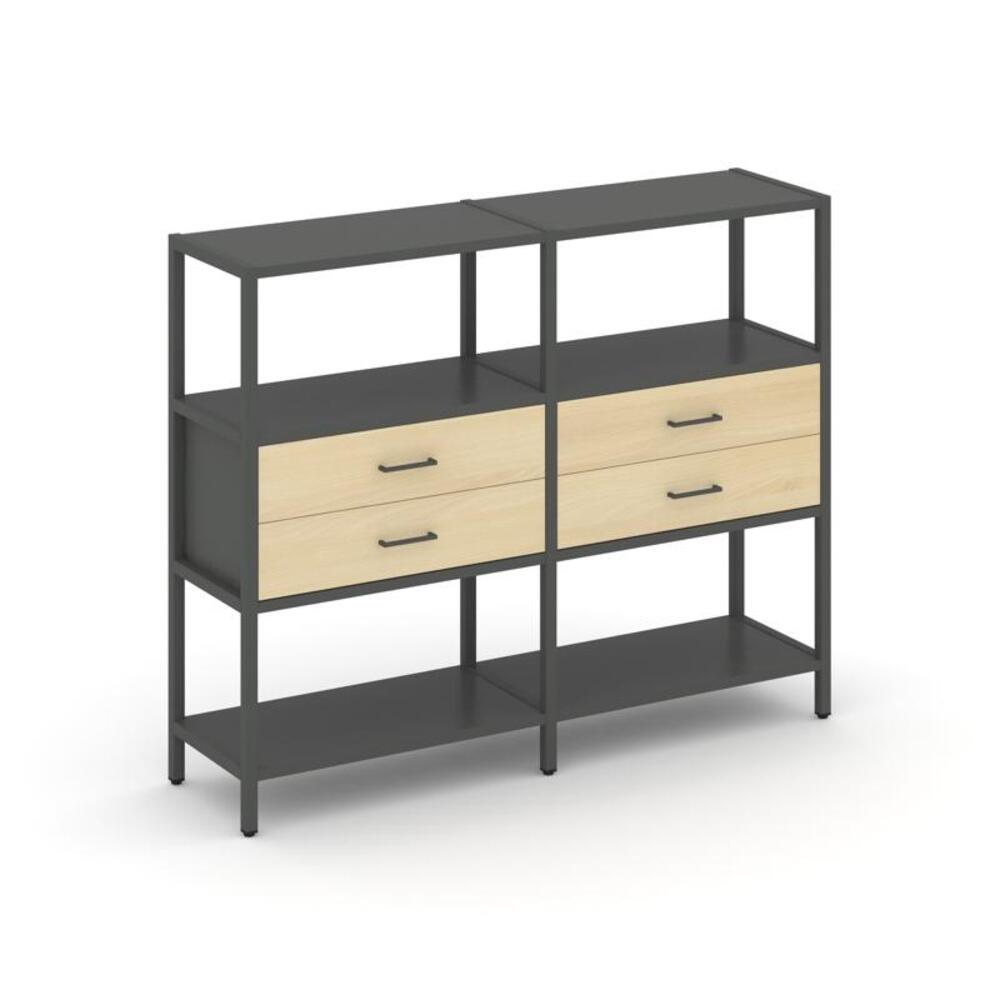 Двухсекционный стеллаж трехярусный с ящиками