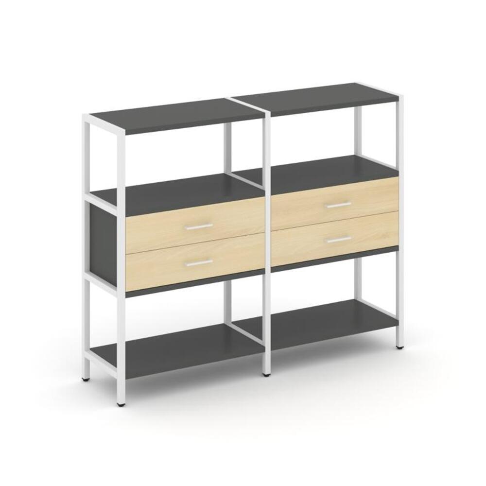 Двухсекционный стеллаж трехярусный с ящиками