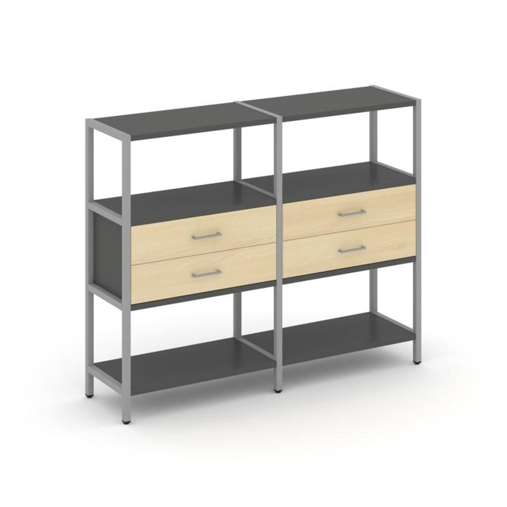 Двухсекционный стеллаж трехярусный с ящиками