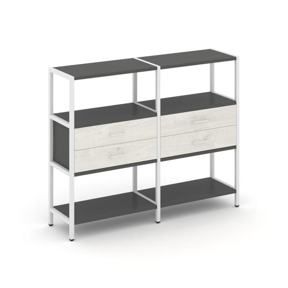 Двухсекционный стеллаж трехярусный с ящиками