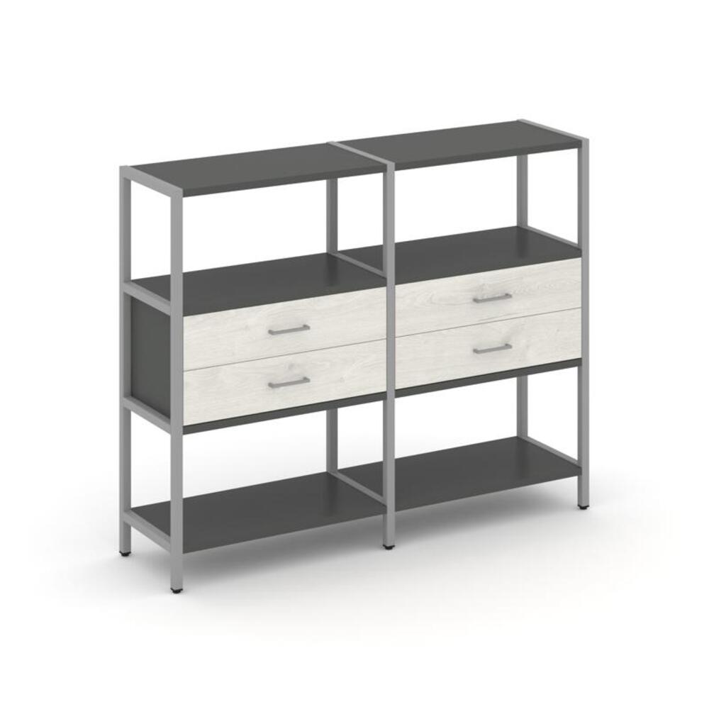 Двухсекционный стеллаж трехярусный с ящиками