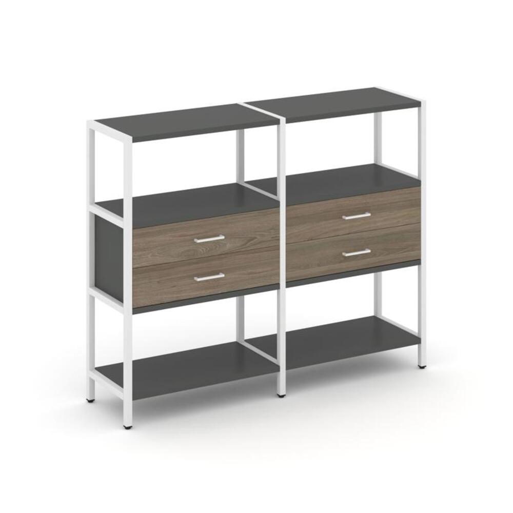 Двухсекционный стеллаж трехярусный с ящиками