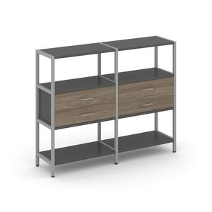 Двухсекционный стеллаж трехярусный с ящиками