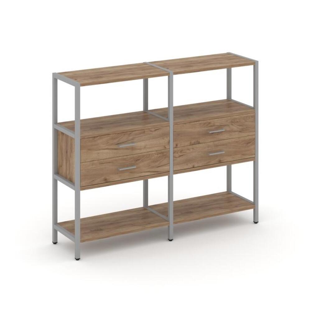 Двухсекционный стеллаж трехярусный с ящиками