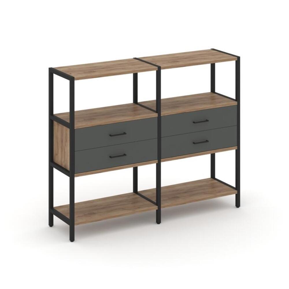 Двухсекционный стеллаж трехярусный с ящиками