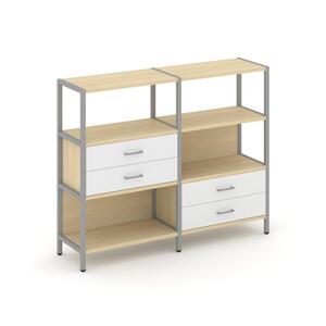 Двухсекционный стеллаж трехярусный с ящиками