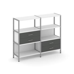 Двухсекционный стеллаж трехярусный с ящиками