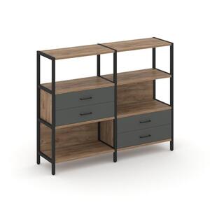 Двухсекционный стеллаж трехярусный с ящиками