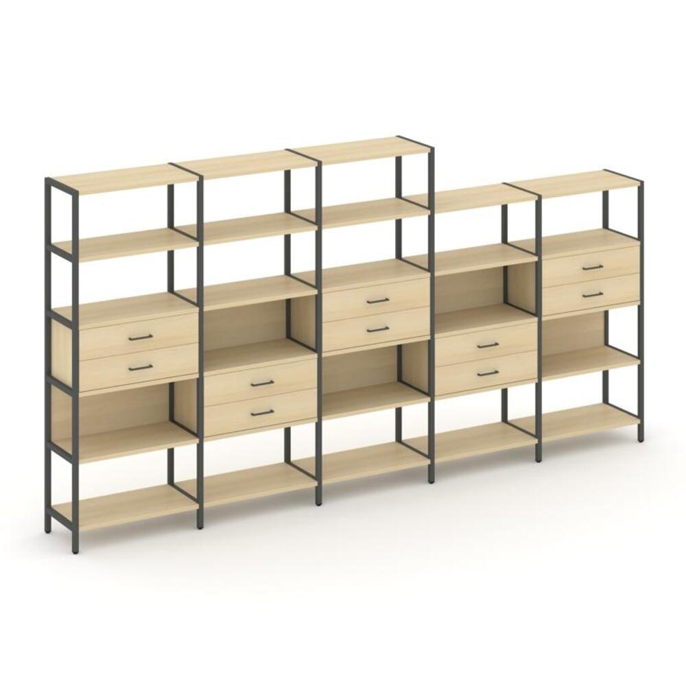 Пятисекционный стеллаж пятиярусный с ящиками