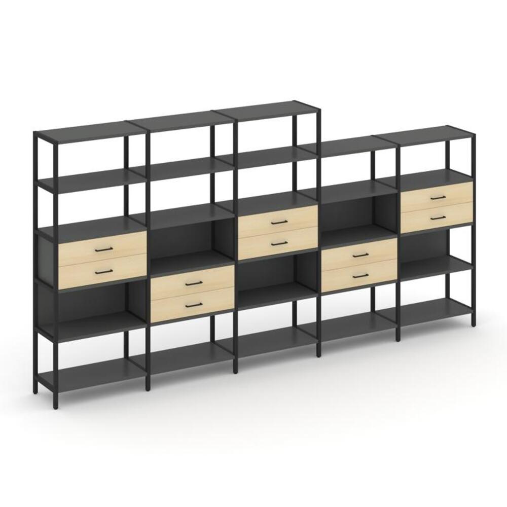 Пятисекционный стеллаж пятиярусный с ящиками