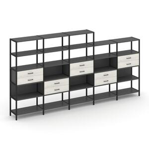 Пятисекционный стеллаж пятиярусный с ящиками