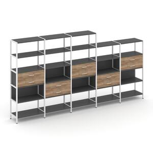 Пятисекционный стеллаж пятиярусный с ящиками