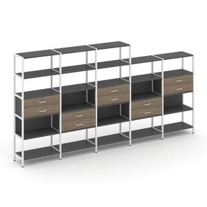 Пятисекционный стеллаж пятиярусный с ящиками