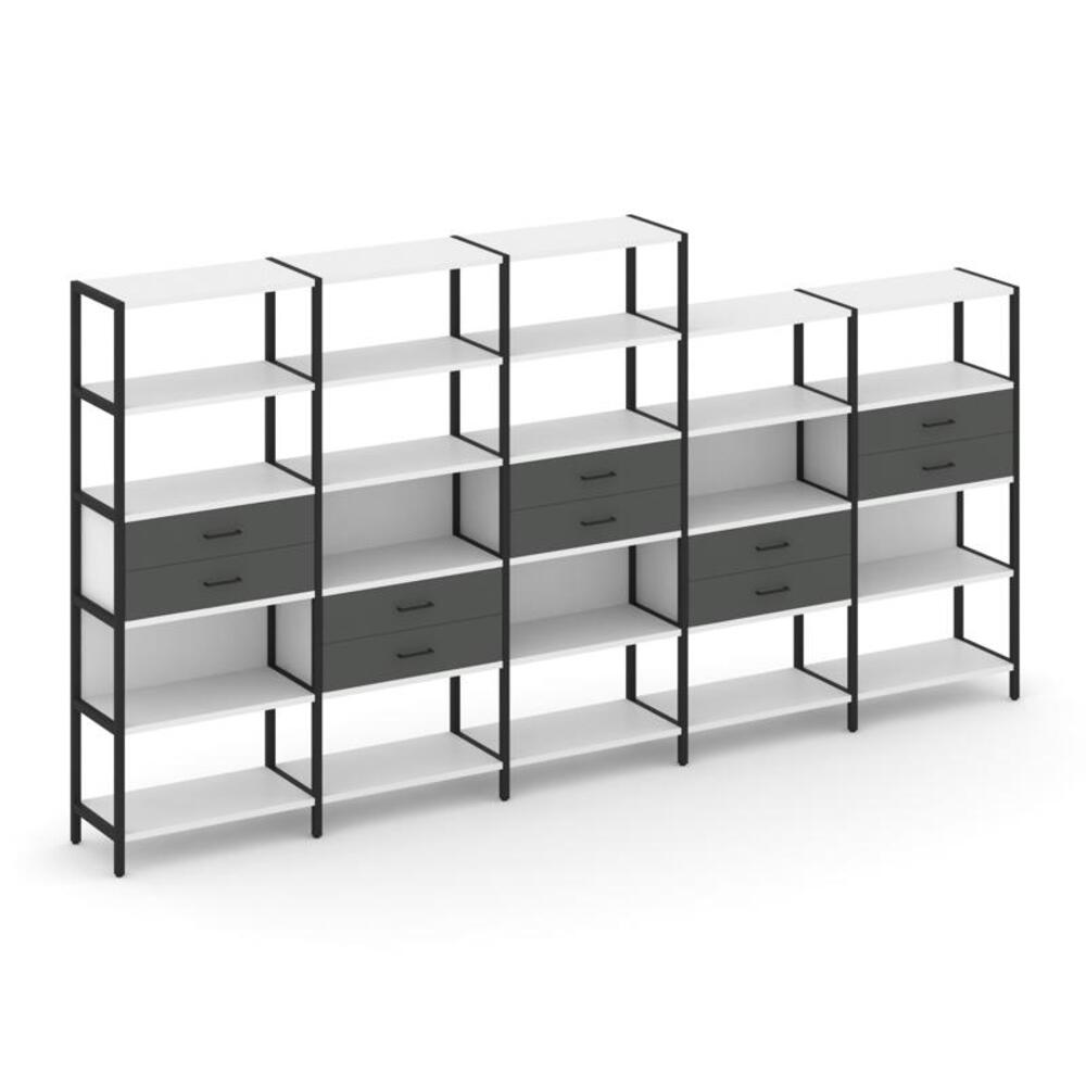 Пятисекционный стеллаж пятиярусный с ящиками