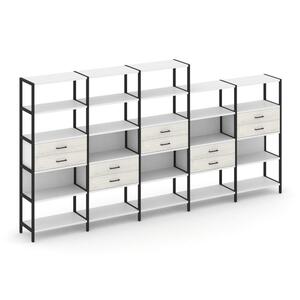 Пятисекционный стеллаж пятиярусный с ящиками