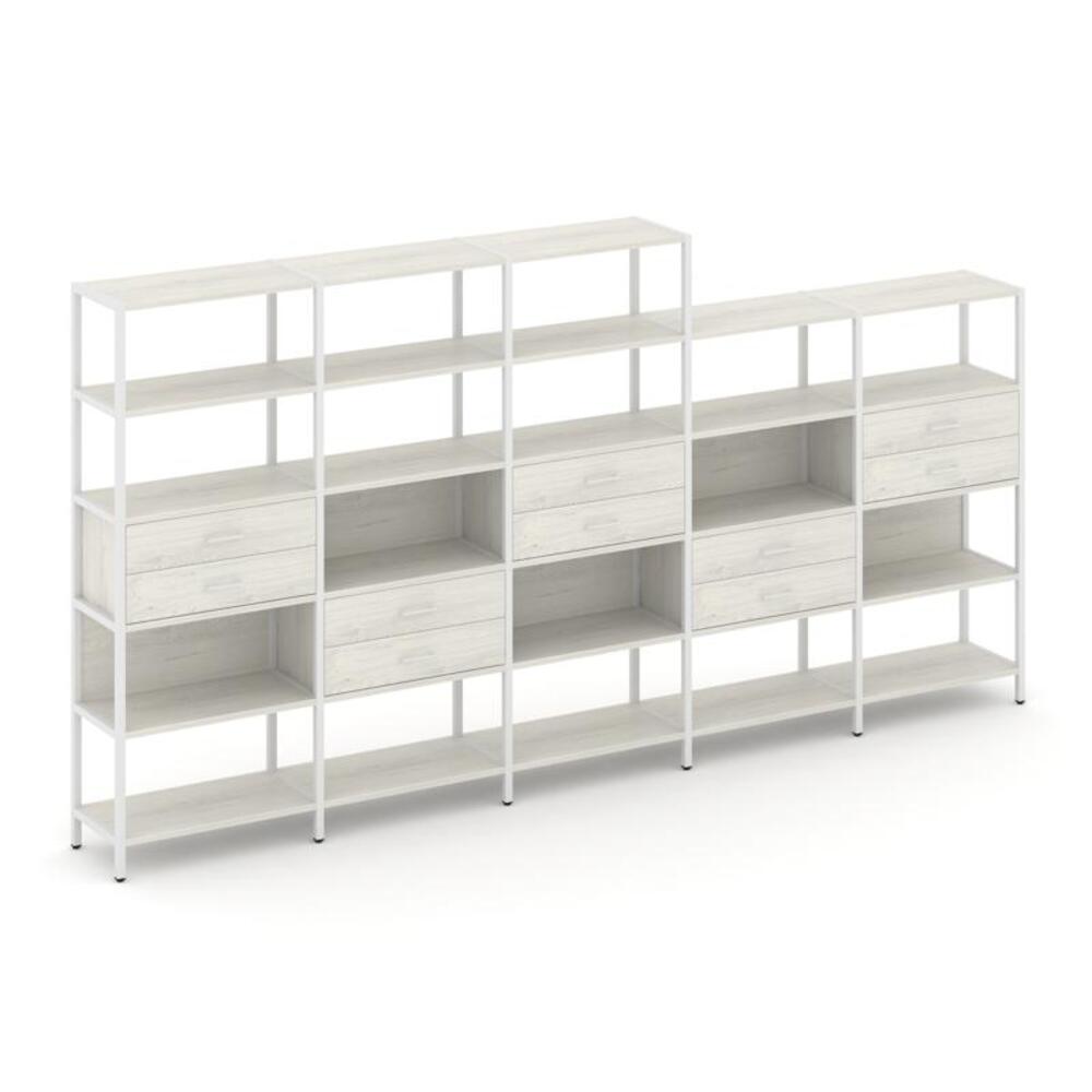 Пятисекционный стеллаж пятиярусный с ящиками