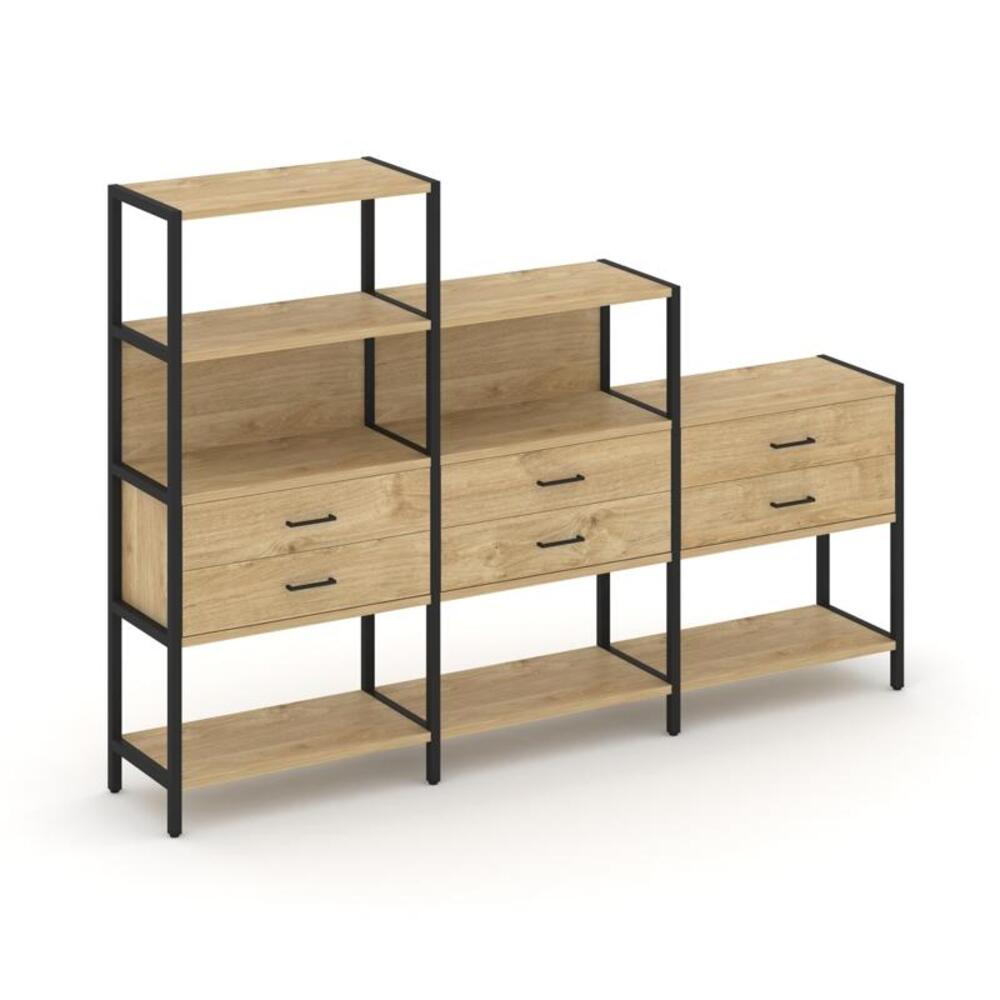 Трехсекционный стеллаж четырех/трех/двухярусный с ящиками